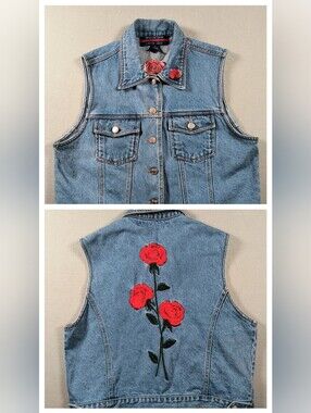 Vintage Mountain Lake vest with embroidered roses, women's medium